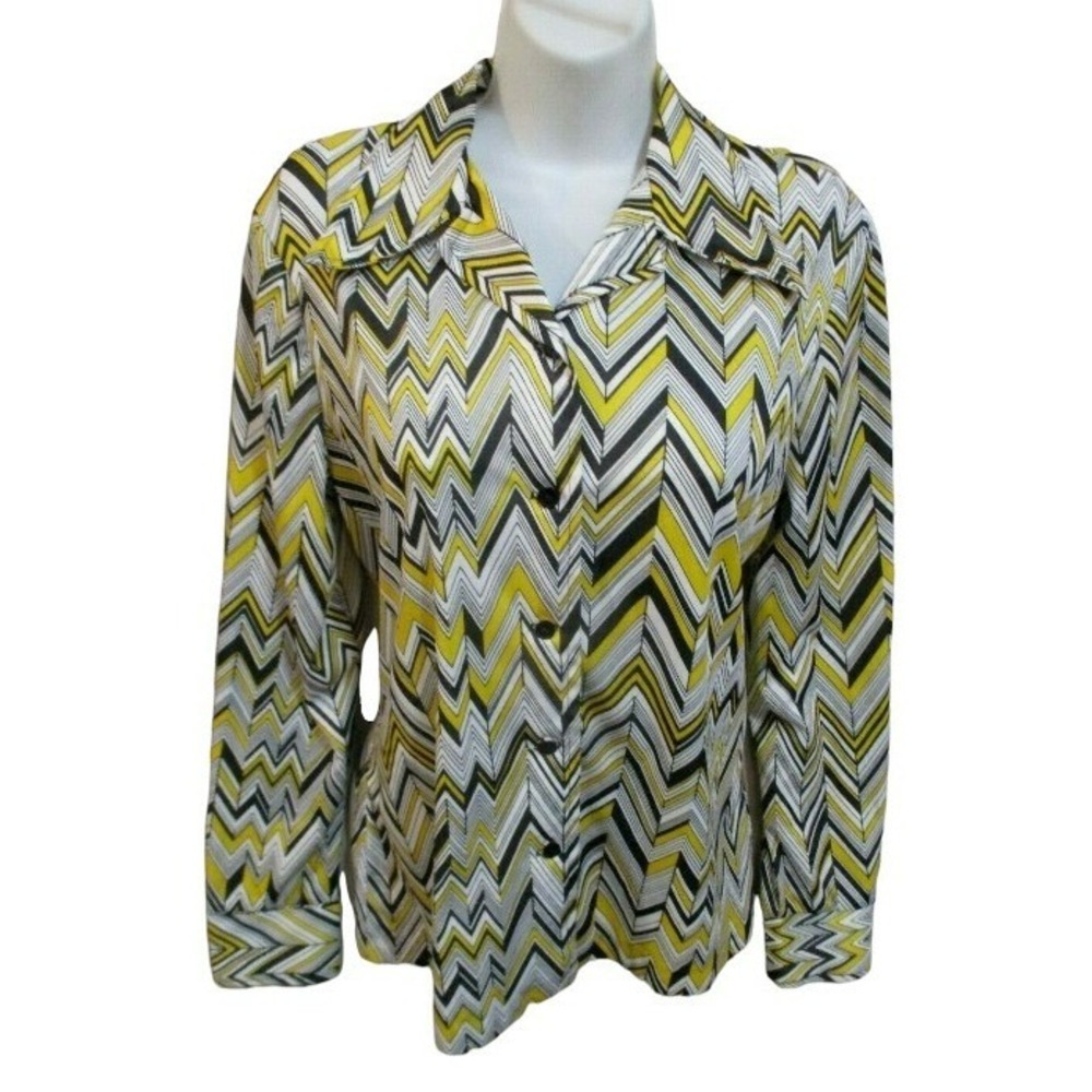 VTG 60's Stockton Stretchy Polyester Zig Zag Shirt Size 16